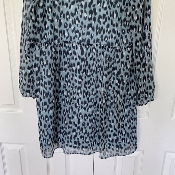 Loft Light Blue Small Snow Leopard Print V-Neck Swing Dress - Picture 9 of 15